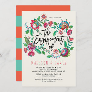 Invitation Boho Orange & Turquoise rayure Fiançailles floral