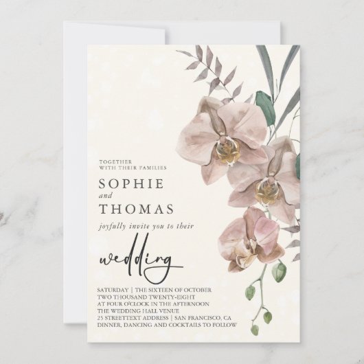 Invitation Boho orchidées mariage élégant (Devant)