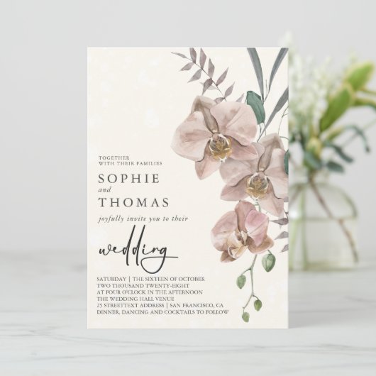 Invitation Boho orchidées mariage élégant (Debout devant)