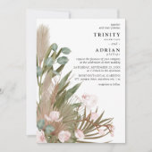 Invitation Boho Orchidées roses Feuilles séchés avec Mariage (Devant)