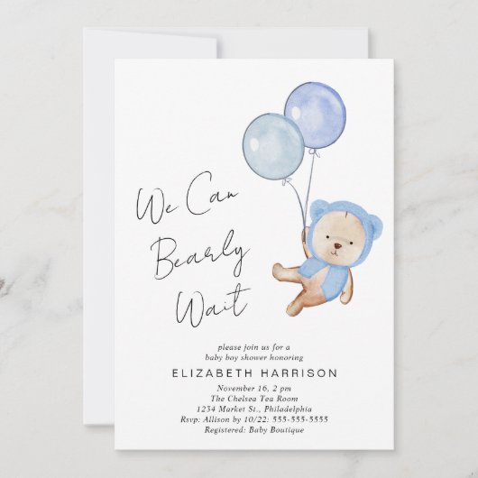 Invitation Boho Ours Bearly Wait Baby Boy Shoy (Devant)