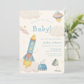 Invitation Boho Outer Space Spaceship Rocket Baby Shower (Debout devant)