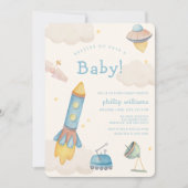 Invitation Boho Outer Space Spaceship Rocket Baby Shower (Devant)