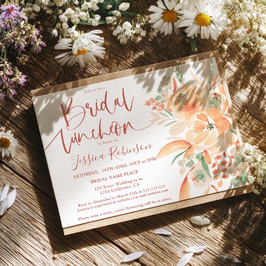 Invitation Boho Painteté À La MainTerracotta Floral Bridal Dé
