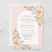 Invitation Boho Palm Dusty Earthy Floral Arch QR Code Mariage (Devant)