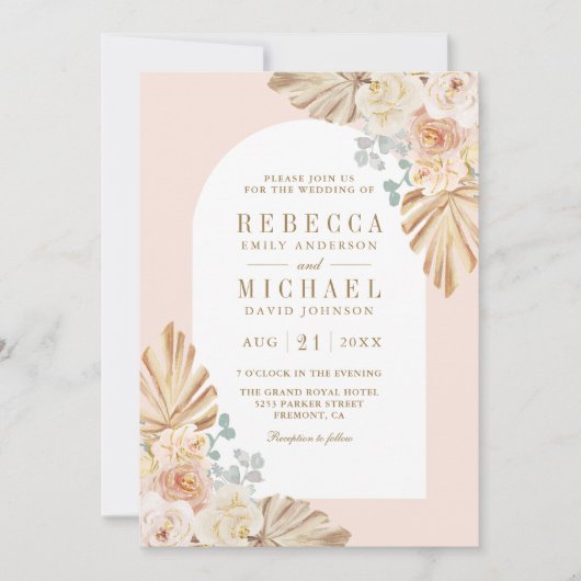 Invitation Boho Palm Dusty Earthy Floral Arch QR Code Mariage (Devant)