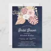 Invitation Boho Palm Dusty Rose Roses Marine Fête des mariées (Devant)
