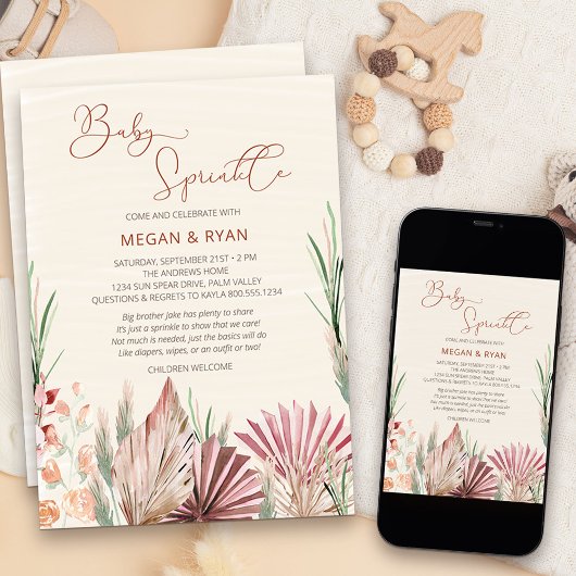 Invitation Boho Palm Feuillage Sec Rustique Baby Sprinkle