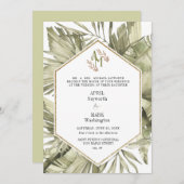 Invitation Boho Palm Feuille de verdure Monogramme Mariage (Devant / Derrière)