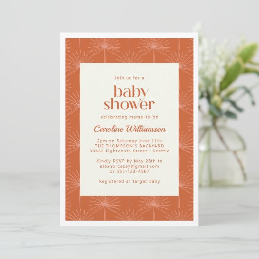 Invitation Boho Palm Feuille rouille Baby shower botanique (Debout devant)