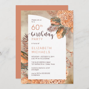 Invitation Boho Palm Feuilles   Hydrangeas 60e fête d'anniver