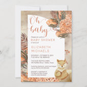 Invitation Boho Palm Feuilles Hydrangeas Fox Oh Baby shower (Devant)