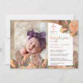 Invitation Boho Palm Feuilles Hydrangeas Girl Photo Baptême D (Devant)