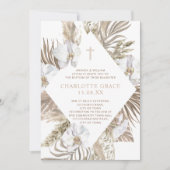 Invitation Boho Palm Floral Baptême rose Terracotta (Devant)