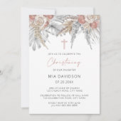Invitation Boho Palm rose Pampas Herbe Floral Christening (Devant)