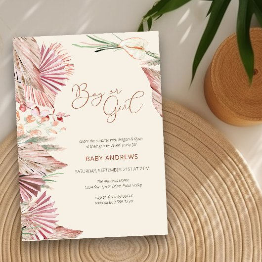 Invitation Boho Palm Séché Foliage Tropical Révélation de gen