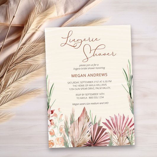 Invitation Boho Palm Séché Tropical Foliage Lingerie Douche