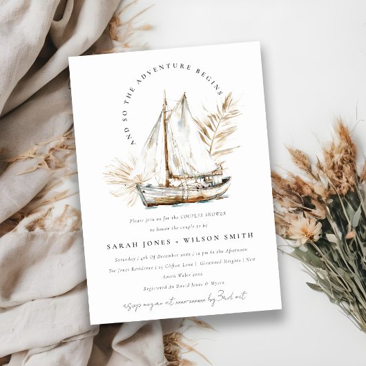 Invitation Boho Palm Voilier Seascape Couples Douche