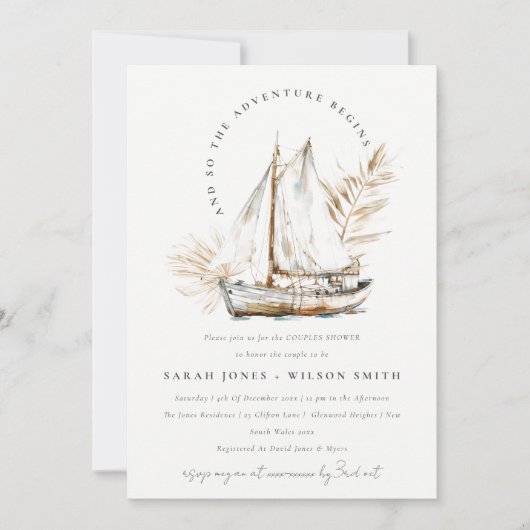 Invitation Boho Palm Voilier Seascape Couples Douche (Devant)