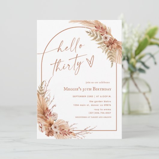 Invitation Boho Pampas 30e anniversaire (Debout devant)