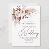 Invitation Boho Pampas Aquarelle Florale Automne Mariage d'hi (Devant)