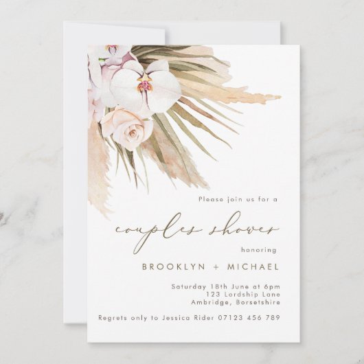 Invitation Boho Pampas Aquarelle Grass Couples Floral Douche (Devant)