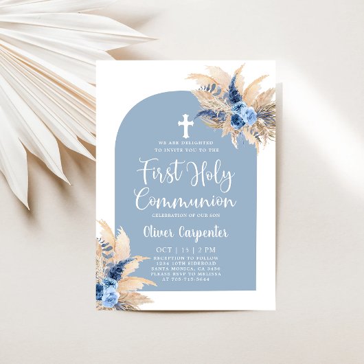 Invitation Boho Pampas Arche en Herbe Première Communion Sain