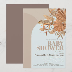Invitation Boho Pampas Baby shower bleu laiton par courrier