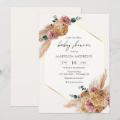Invitation Boho Pampas Baby shower de bouquet séché à l'herbe (Devant / Derrière)