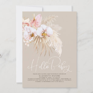 Invitation Boho Pampas Baby shower de laiton et de fleurs tro