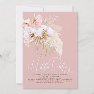 Invitation Boho Pampas Baby shower de laiton et de fleurs tro
