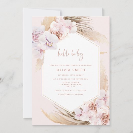 Invitation Boho pampas baby shower d'herbe (Devant)