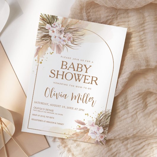 Invitation Boho Pampas Baby shower du désert de l'herbe