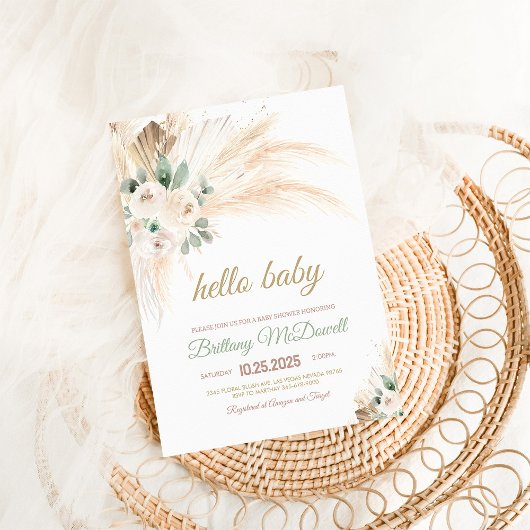 Invitation Boho Pampas Baby shower en herbe