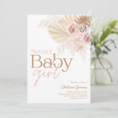 Invitation Boho pampas baby shower floral fille (Debout devant)