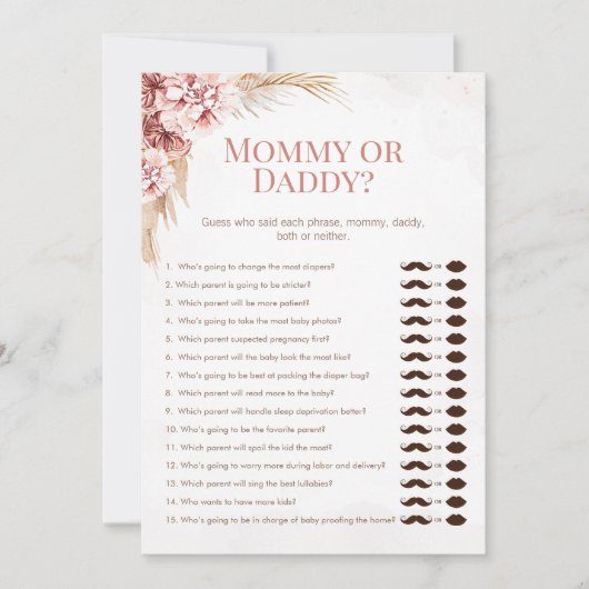 Invitation Boho Pampas Baby shower maman papa jeu (Devant)