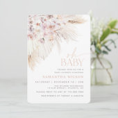 Invitation Boho Pampas Baby shower rose herbe (Debout devant)