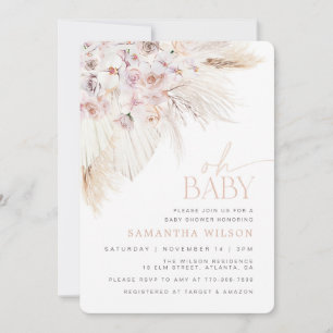 Invitation Boho Pampas Baby shower rose herbe