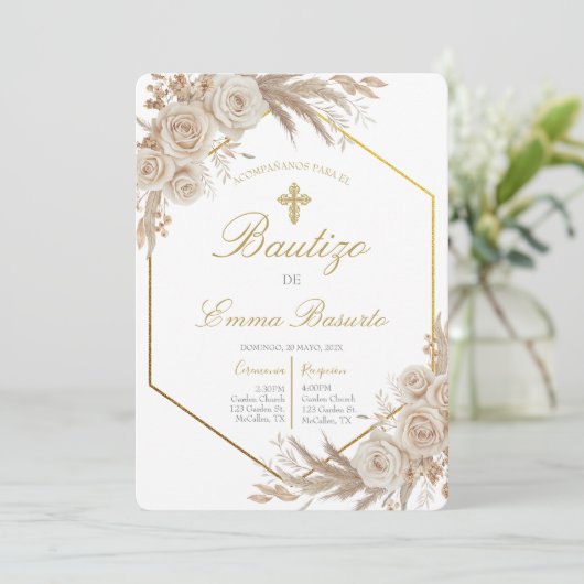 Invitation Boho pampas Baptism  (Debout devant)