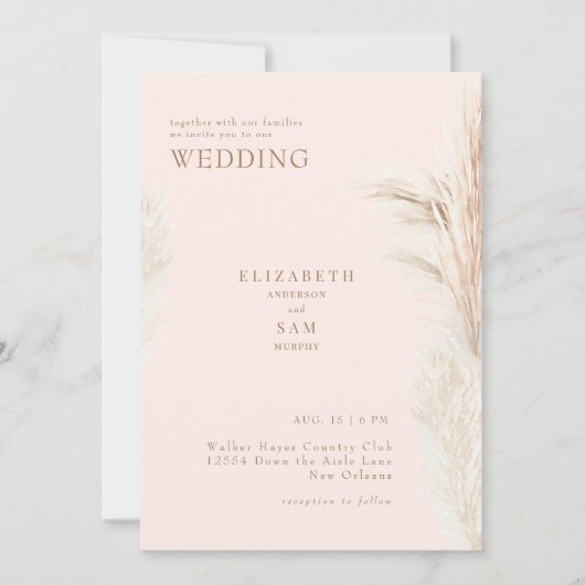 Invitation Boho Pampas Blush avec Mariage (Devant)