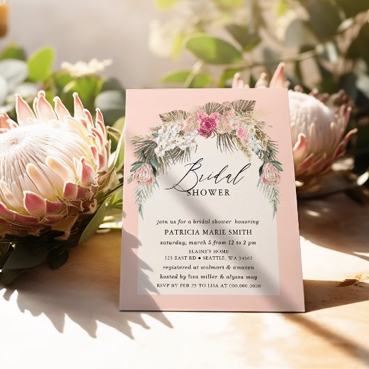Invitation Boho Pampas Blush Floral Fête des mariées