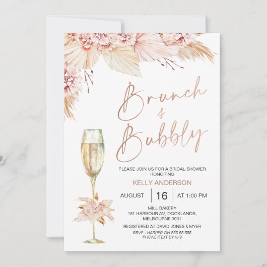Invitation Boho Pampas Brunch Bubbly nuptiale douche Invitati (Devant)