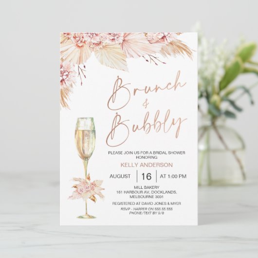 Invitation Boho Pampas Brunch Bubbly nuptiale douche Invitati (Debout devant)