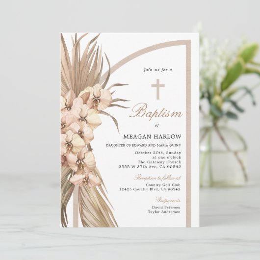 Invitation Boho Pampas Célébration du baptême bohémien (Debout devant)