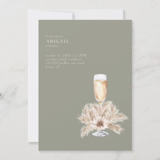 Invitation Boho Pampas Champagne Sage/Fête des mariées de crè (Devant)