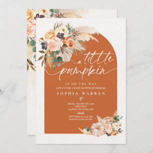 Invitation Boho Pampas Citrouille Baby shower  Grass Burnt Or