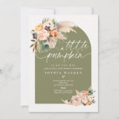 Invitation Boho Pampas Citrouille Baby shower vert olive (Devant)