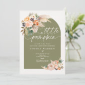 Invitation Boho Pampas Citrouille Baby shower vert olive (Debout devant)