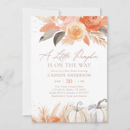 Invitation Boho Pampas Citrouille d'automne d'herbe Baby sho (Devant)