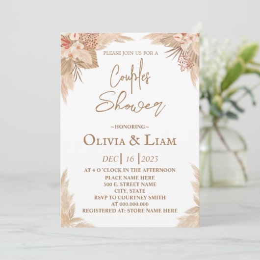 Invitation Boho Pampas Couples en laiton douche (Debout devant)